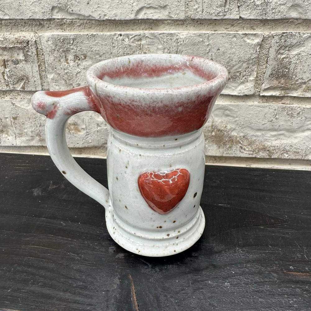 Ceramic Pottery Stoneware Artist-Signed Handle Heart Mug Glazed Handmade Cottage